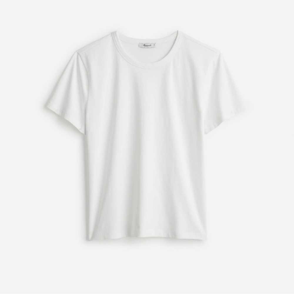 NWT Madewell Cotton Perfect Crewneck White TShirt make up washed off collar - Picture 3 of 15